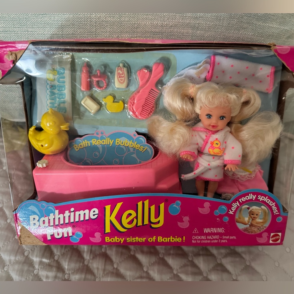 Bath Time Fun Kelly Barbie Baby Sister Vintage 90s Play Set NRFB